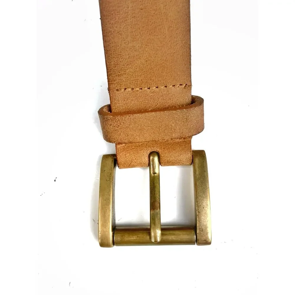 Vintage Nine West Cognac Leather Studded Belt Y2K Unisex Brass Punk Moto Western